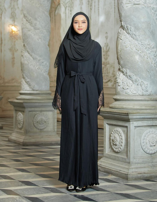 Black Aleena Pleated Abaya