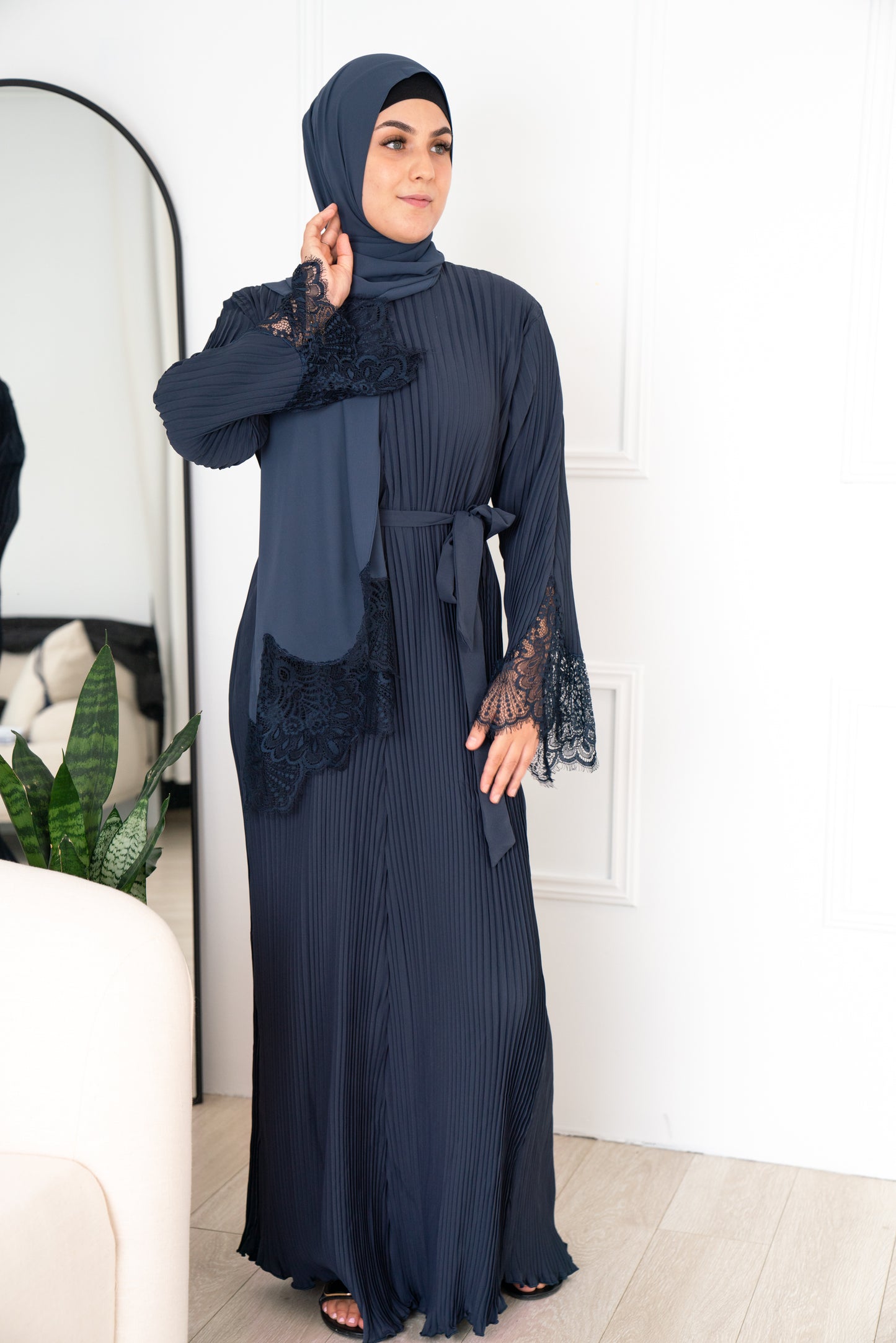 Navy Blue - Aleena Pleated Abaya