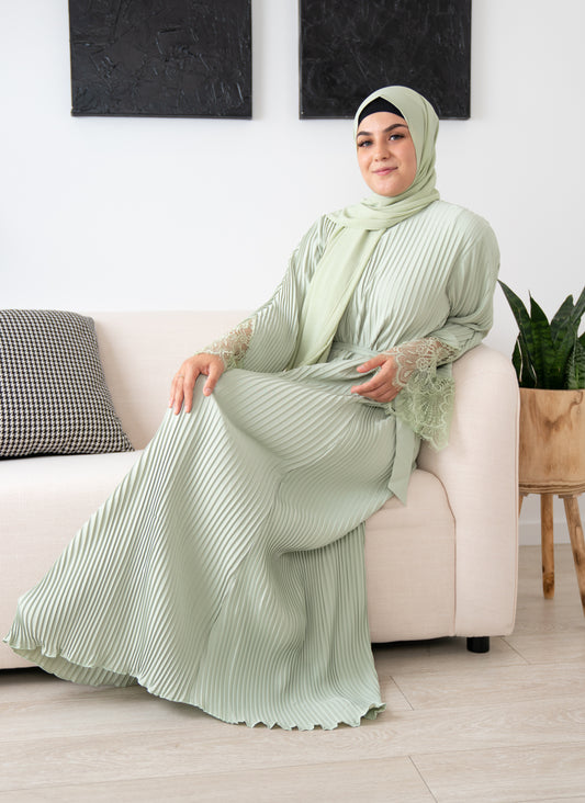 Green Tea - Aleena Pleated Abaya